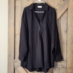RISEN Los Angeles Black Linen Tunic Top XL Oversized Lagen